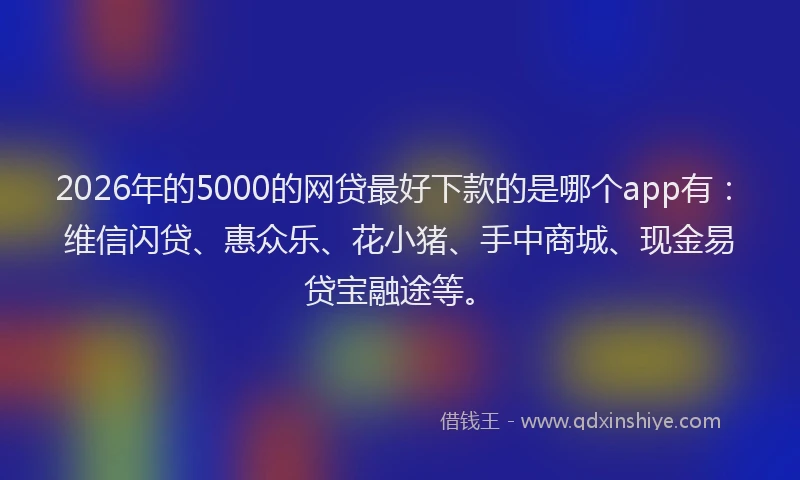 2026年的5000的网贷最好下款的是哪个app有：维信闪贷、惠众乐、花小猪、手中商城、现金易贷宝融途等。
