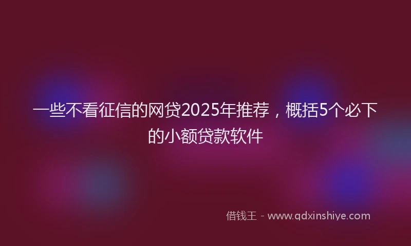 一些不看征信的网贷2025年推荐，概括5个必下的小额贷款软件