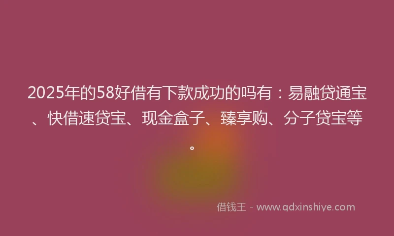 2025年的58好借有下款成功的吗有：易融贷通宝、快借速贷宝、现金盒子、臻享购、分子贷宝等。
