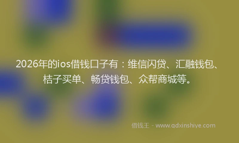 2026年的ios借钱口子有：维信闪贷、汇融钱包、桔子买单、畅贷钱包、众帮商城等。