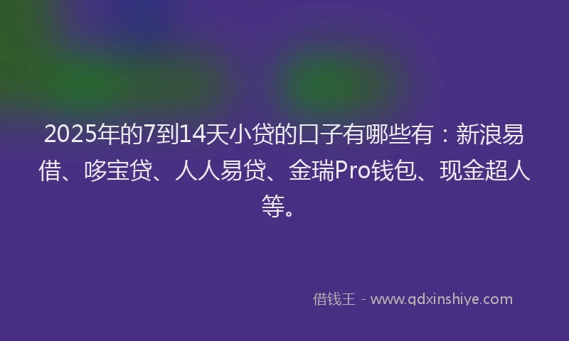 2025年的7到14天小贷的口子有哪些有：新浪易借、哆宝贷、人人易贷、金瑞Pro钱包、现金超人等。
