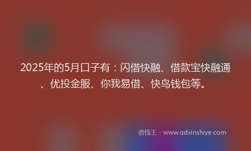 2025年的5月口子有：闪借快融、借款宝快融通、优投金服、你我易借、快鸟钱包等。
