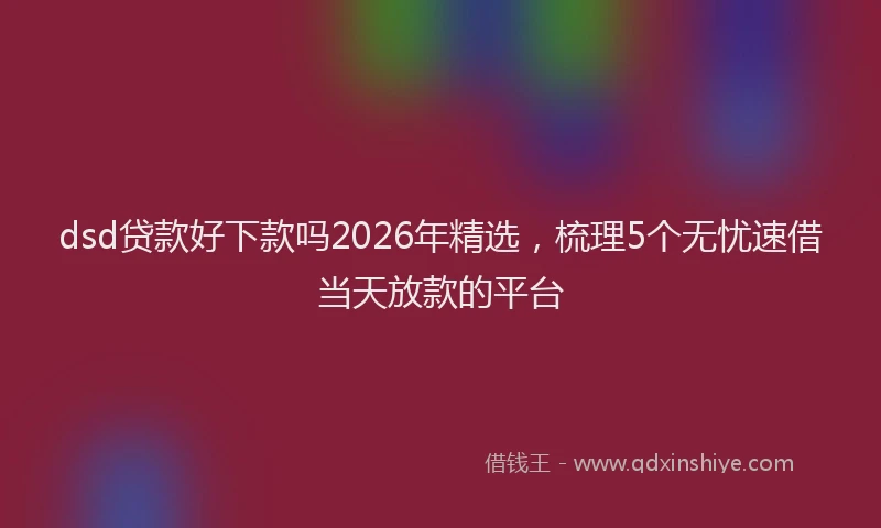 dsd贷款好下款吗2026年精选，梳理5个无忧速借当天放款的平台