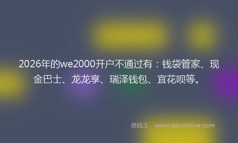 2026年的we2000开户不通过有：钱袋管家、现金巴士、龙龙享、瑞泽钱包、宜花呗等。