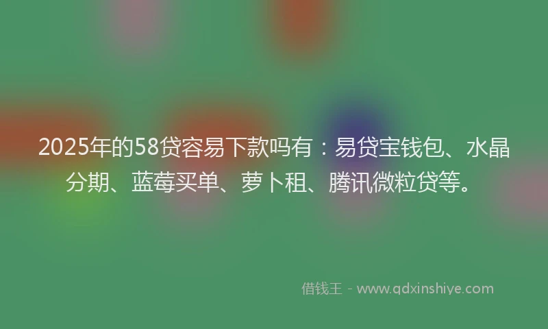 2025年的58贷容易下款吗有：易贷宝钱包、水晶分期、蓝莓买单、萝卜租、腾讯微粒贷等。