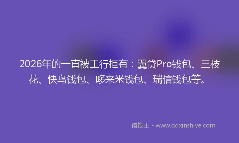 2026年的一直被工行拒有:翼贷Pro钱包、三枝花、快鸟钱包、哆来米钱包、瑞信钱包等。