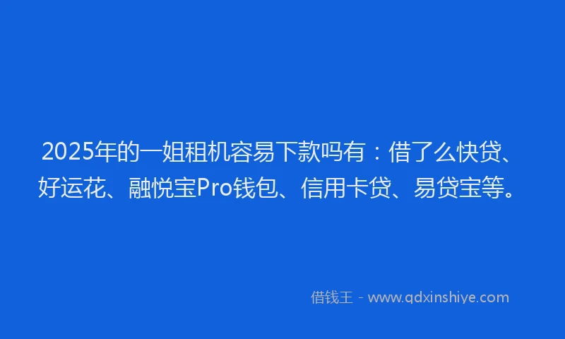 2025年的一姐租机容易下款吗有:借了么快贷、好运花、融悦宝Pro钱包、信用卡贷、易贷宝等。