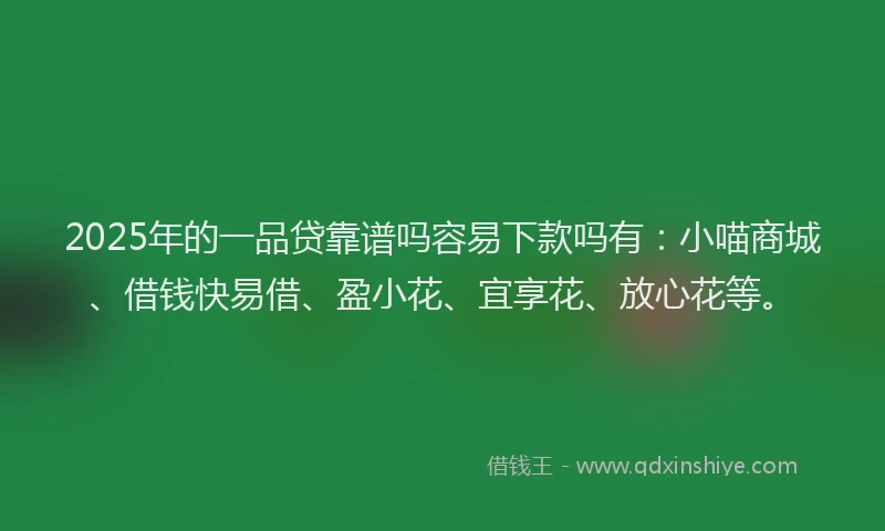 2025年的一品贷靠谱吗容易下款吗有：小喵商城、借钱快易借、盈小花、宜享花、放心花等。