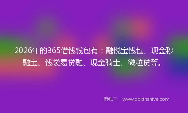 2026年的365借钱钱包有:融悦宝钱包、现金秒融宝、钱袋易贷融、现金骑士、微粒贷等。