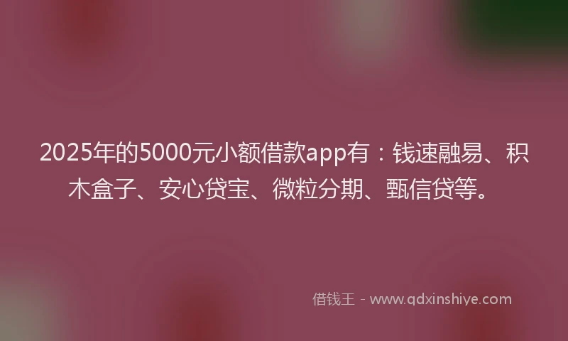 2025年的5000元小额借款app有:钱速融易、积木盒子、安心贷宝、微粒分期、甄信贷等。