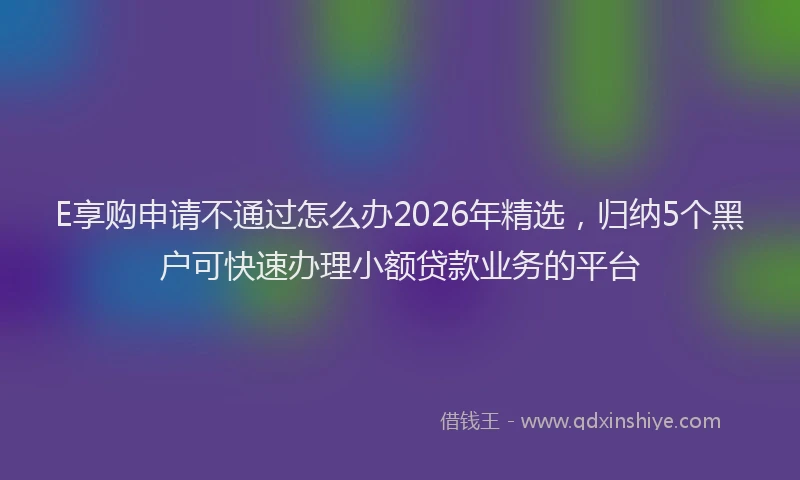 E享购申请不通过怎么办2026年精选，归纳5个黑户可快速办理小额贷款业务的平台