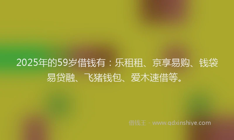 2025年的59岁借钱有：乐租租、京享易购、钱袋易贷融、飞猪钱包、爱木速借等。