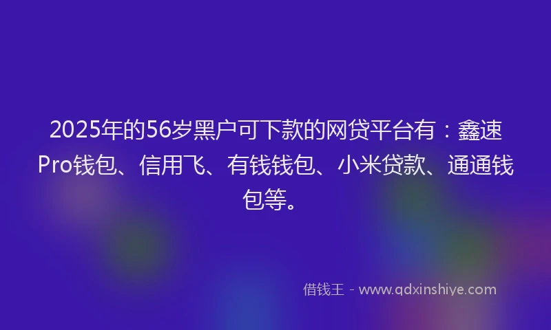 2025年的56岁黑户可下款的网贷平台有：鑫速Pro钱包、信用飞、有钱钱包、小米贷款、通通钱包等。