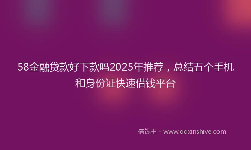 58金融贷款好下款吗2025年推荐，总结五个手机和身份证快速借钱平台