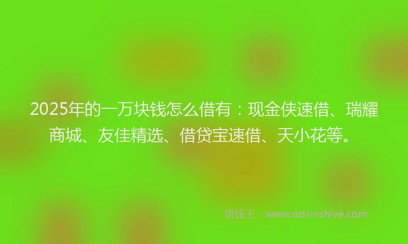 2025年的一万块钱怎么借有：现金侠速借、瑞耀商城、友佳精选、借贷宝速借、天小花等。