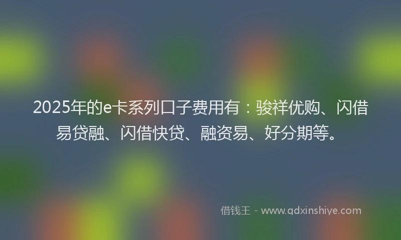 2025年的e卡系列口子费用有:骏祥优购、闪借易贷融、闪借快贷、融资易、好分期等。