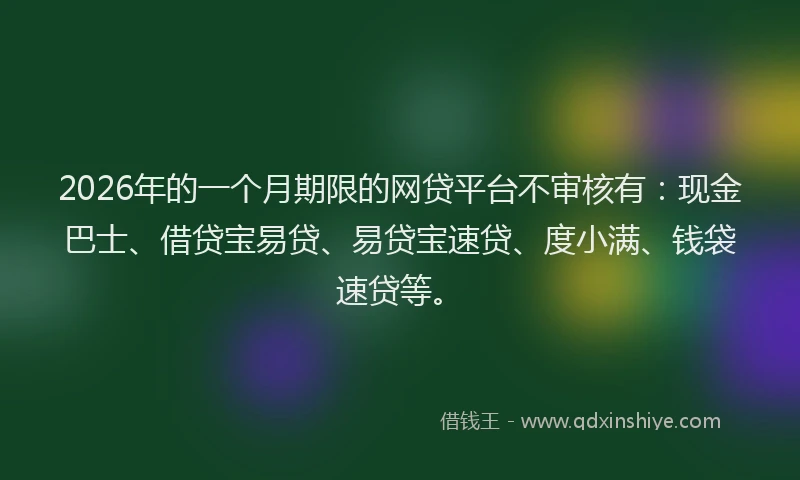 2026年的一个月期限的网贷平台不审核有：现金巴士、借贷宝易贷、易贷宝速贷、度小满、钱袋速贷等。