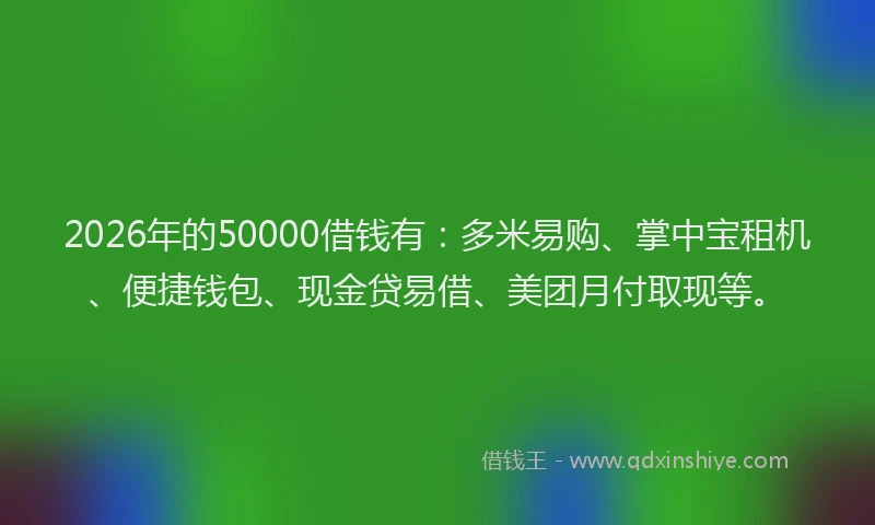 2026年的50000借钱有：多米易购、掌中宝租机、便捷钱包、现金贷易借、美团月付取现等。