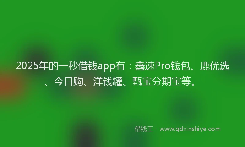 2025年的一秒借钱app有:鑫速Pro钱包、鹿优选、今日购、洋钱罐、甄宝分期宝等。