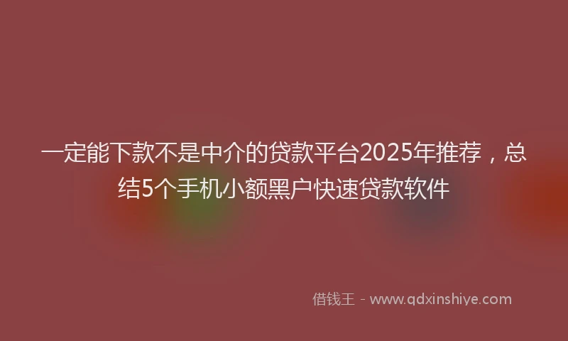 一定能下款不是中介的贷款平台2025年推荐，总结5个手机小额黑户快速贷款软件