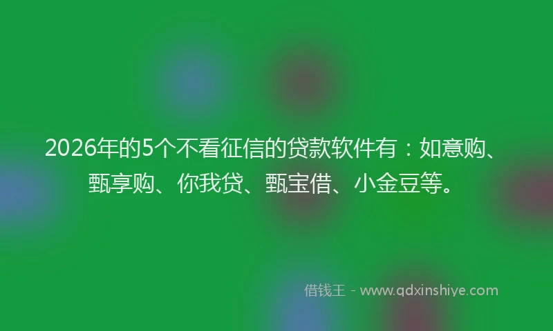 2026年的5个不看征信的贷款软件有：如意购、甄享购、你我贷、甄宝借、小金豆等。