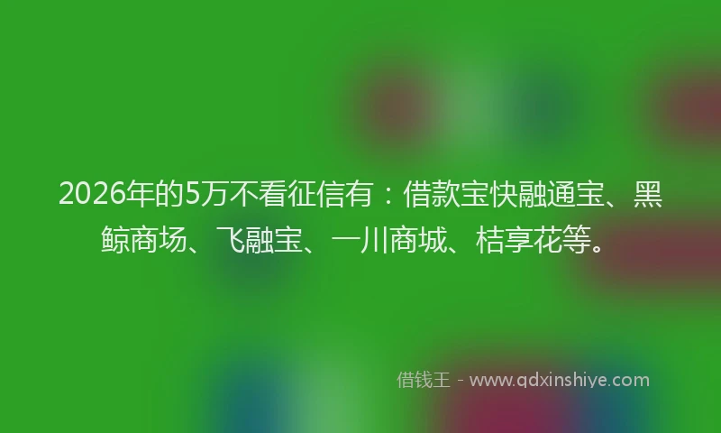 2026年的5万不看征信有：借款宝快融通宝、黑鲸商场、飞融宝、一川商城、桔享花等。