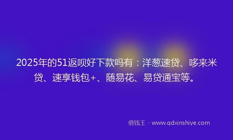 2025年的51返呗好下款吗有:洋葱速贷、哆来米贷、速享钱包+、随易花、易贷通宝等。