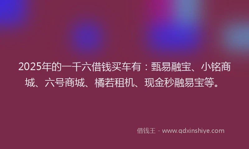 2025年的一千六借钱买车有：甄易融宝、小铭商城、六号商城、橘若租机、现金秒融易宝等。