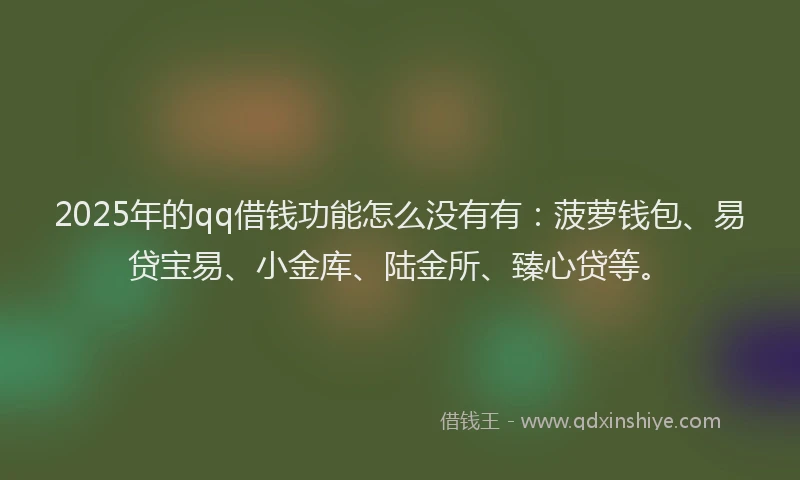 2025年的qq借钱功能怎么没有有：菠萝钱包、易贷宝易、小金库、陆金所、臻心贷等。
