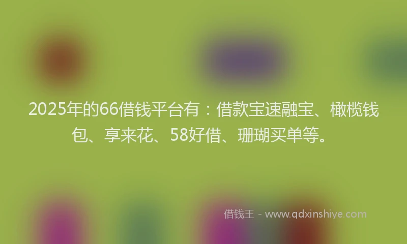 2025年的66借钱平台有：借款宝速融宝、橄榄钱包、享来花、58好借、珊瑚买单等。