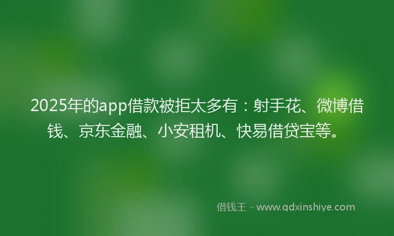 2025年的app借款被拒太多有：射手花、微博借钱、京东金融、小安租机、快易借贷宝等。