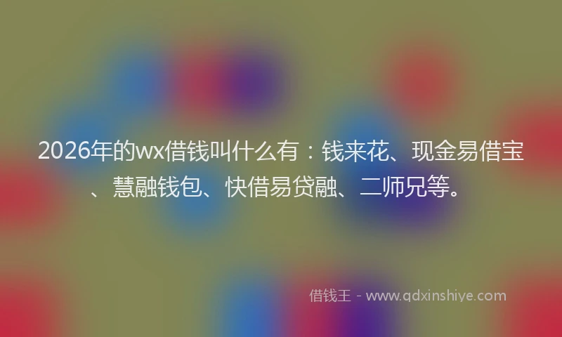 2026年的wx借钱叫什么有：钱来花、现金易借宝、慧融钱包、快借易贷融、二师兄等。