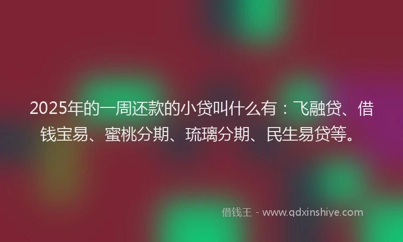2025年的一周还款的小贷叫什么有：飞融贷、借钱宝易、蜜桃分期、琉璃分期、民生易贷等。