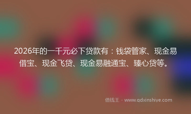 2026年的一千元必下贷款有：钱袋管家、现金易借宝、现金飞贷、现金易融通宝、臻心贷等。