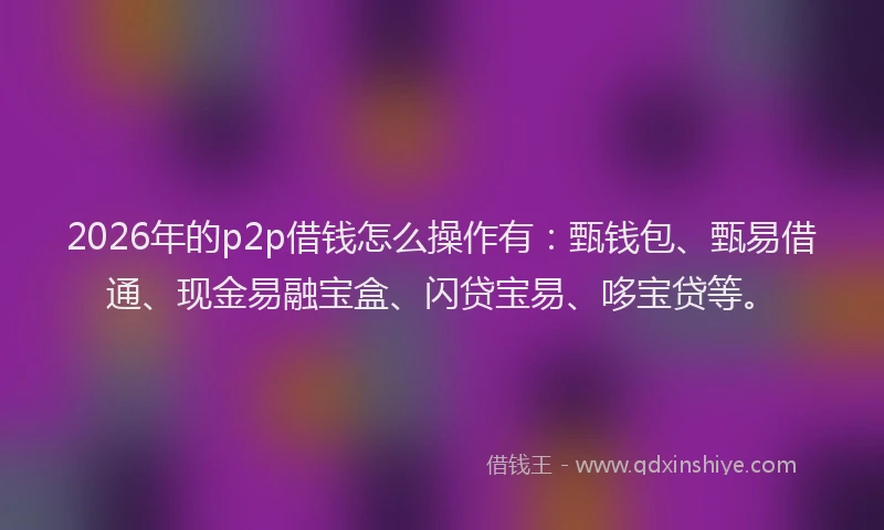 2026年的p2p借钱怎么操作有：甄钱包、甄易借通、现金易融宝盒、闪贷宝易、哆宝贷等。