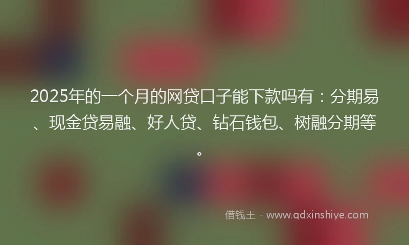 2025年的一个月的网贷口子能下款吗有：分期易、现金贷易融、好人贷、钻石钱包、树融分期等。