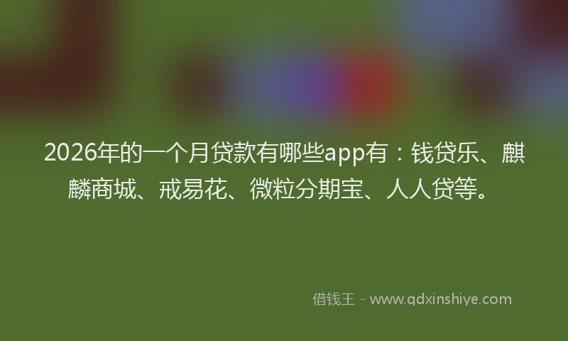 2026年的一个月贷款有哪些app有：钱贷乐、麒麟商城、戒易花、微粒分期宝、人人贷等。