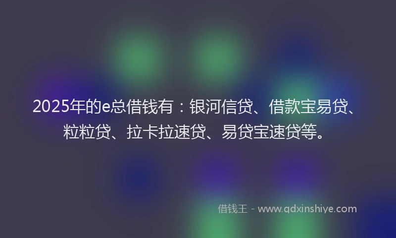 2025年的e总借钱有：银河信贷、借款宝易贷、粒粒贷、拉卡拉速贷、易贷宝速贷等。