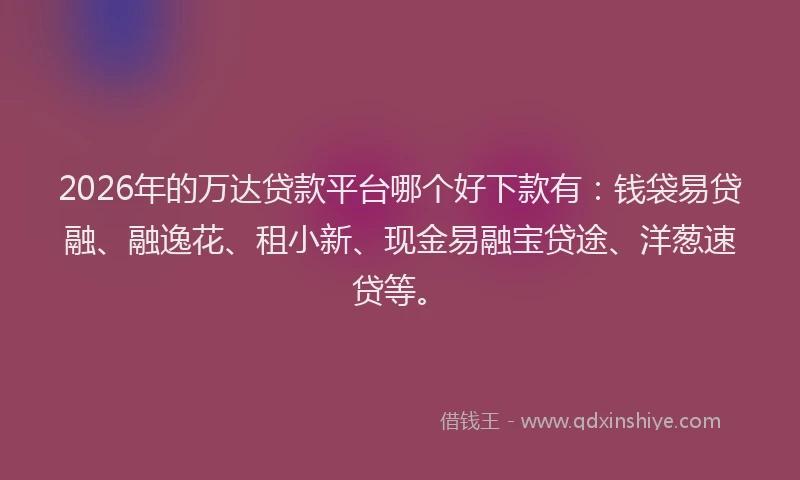 2026年的万达贷款平台哪个好下款有：钱袋易贷融、融逸花、租小新、现金易融宝贷途、洋葱速贷等。