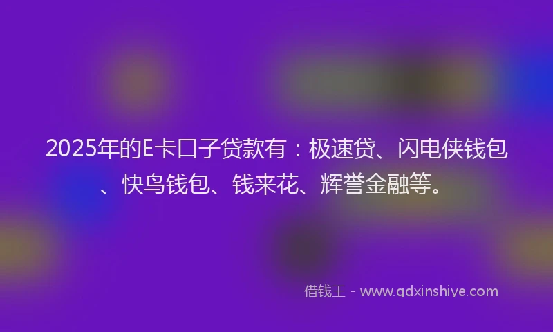2025年的E卡口子贷款有：极速贷、闪电侠钱包、快鸟钱包、钱来花、辉誉金融等。