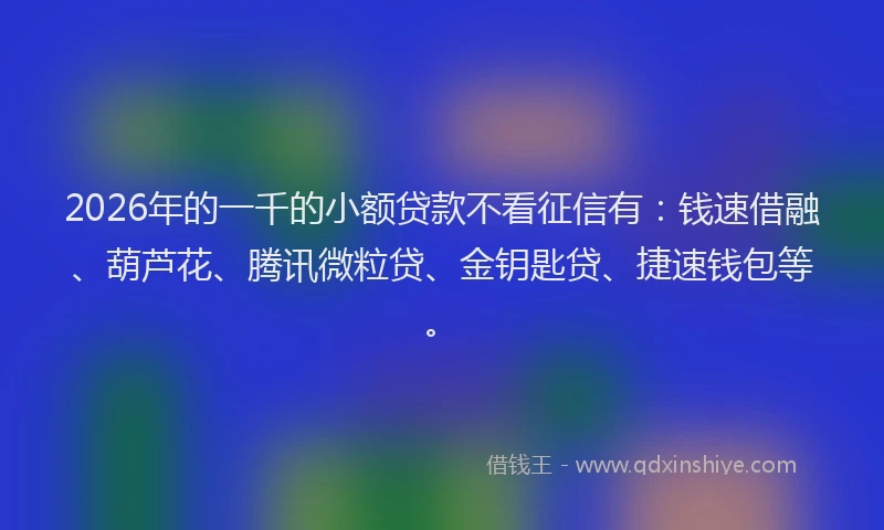 2026年的一千的小额贷款不看征信有：钱速借融、葫芦花、腾讯微粒贷、金钥匙贷、捷速钱包等。