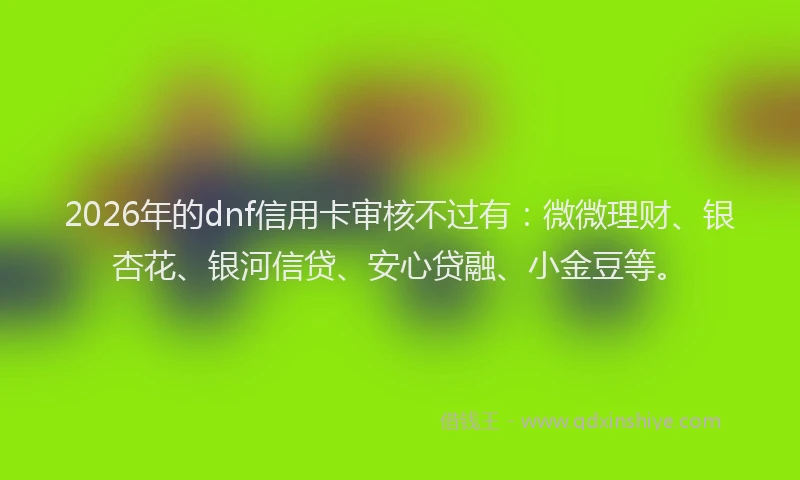 2026年的dnf信用卡审核不过有：微微理财、银杏花、银河信贷、安心贷融、小金豆等。
