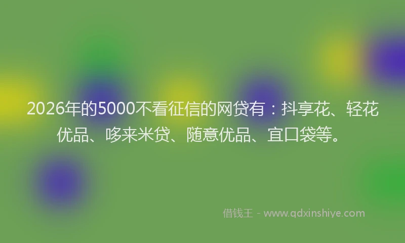 2026年的5000不看征信的网贷有:抖享花、轻花优品、哆来米贷、随意优品、宜口袋等。
