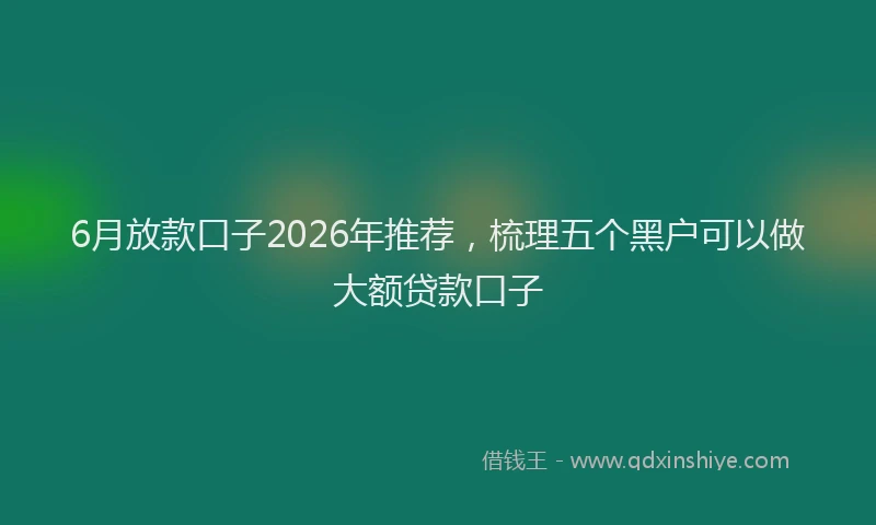 6月放款口子2026年推荐，梳理五个黑户可以做大额贷款口子