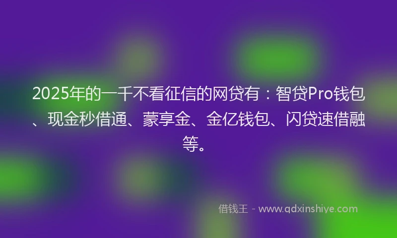 2025年的一千不看征信的网贷有：智贷Pro钱包、现金秒借通、蒙享金、金亿钱包、闪贷速借融等。