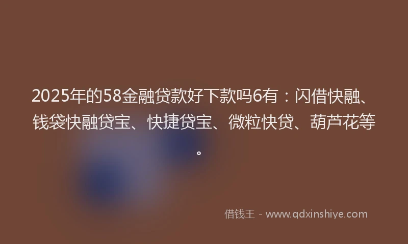 2025年的58金融贷款好下款吗6有:闪借快融、钱袋快融贷宝、快捷贷宝、微粒快贷、葫芦花等。