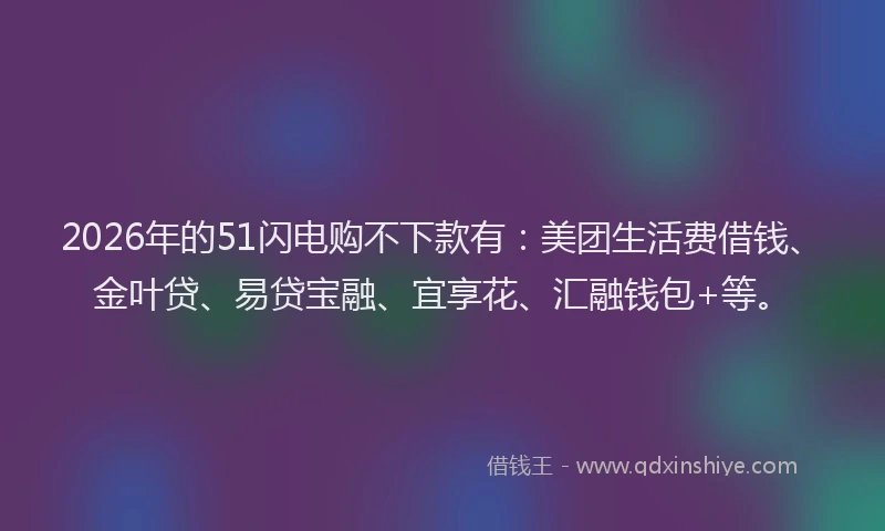 2026年的51闪电购不下款有：美团生活费借钱、金叶贷、易贷宝融、宜享花、汇融钱包+等。