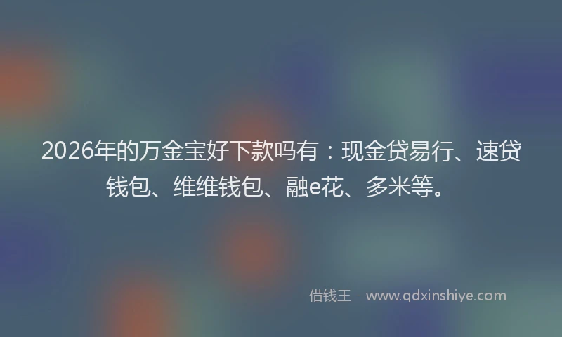 2026年的万金宝好下款吗有：现金贷易行、速贷钱包、维维钱包、融e花、多米等。