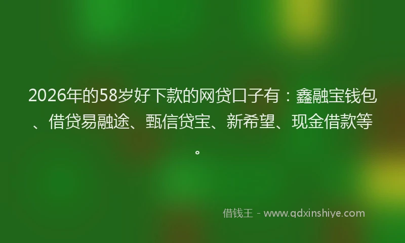 2026年的58岁好下款的网贷口子有：鑫融宝钱包、借贷易融途、甄信贷宝、新希望、现金借款等。
