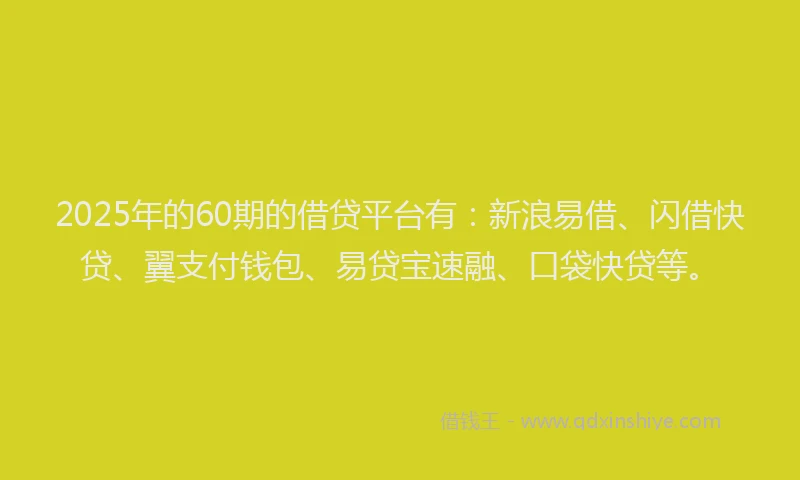2025年的60期的借贷平台有:新浪易借、闪借快贷、翼支付钱包、易贷宝速融、口袋快贷等。